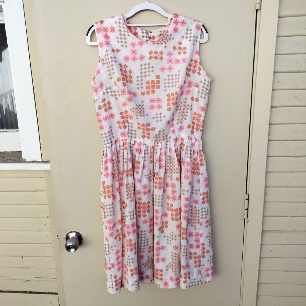 Vintage 1960s Georgia Griffin Fashions Sleeveless Geometric Floral Midi Dress‎